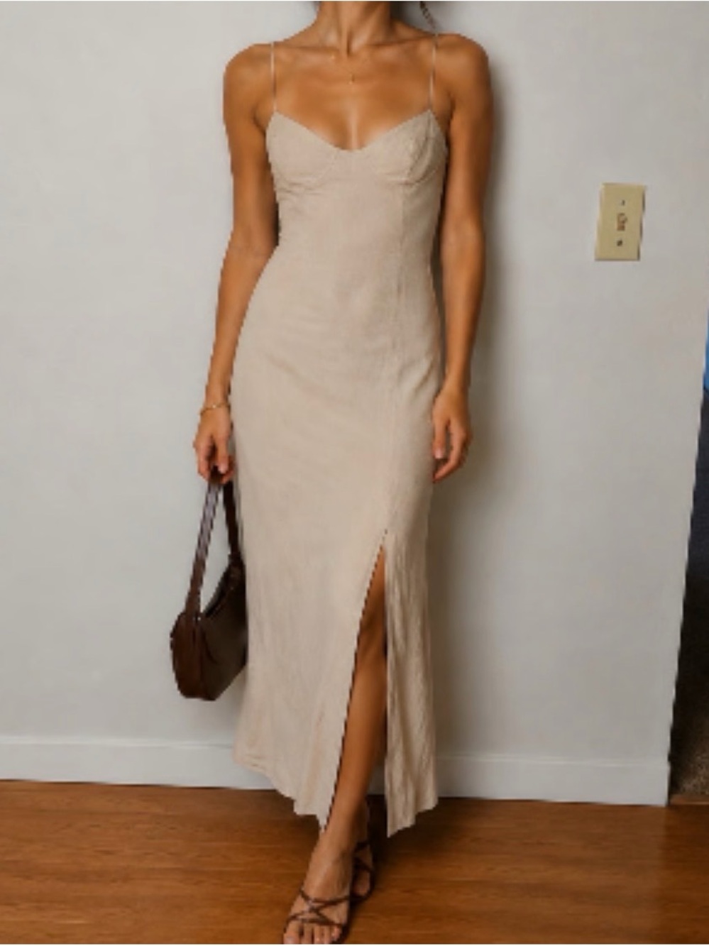 Zara Beige Spaghetti Strap Midi Dress with Side Slit NWT Size Small - Picture 9 of 11